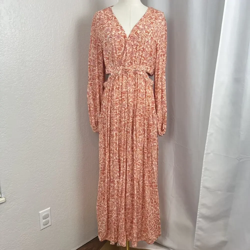 Old Navy Maxi Dress Womens Large Ditzy Floral Side‎ Cutout Hippie Boho Cottage